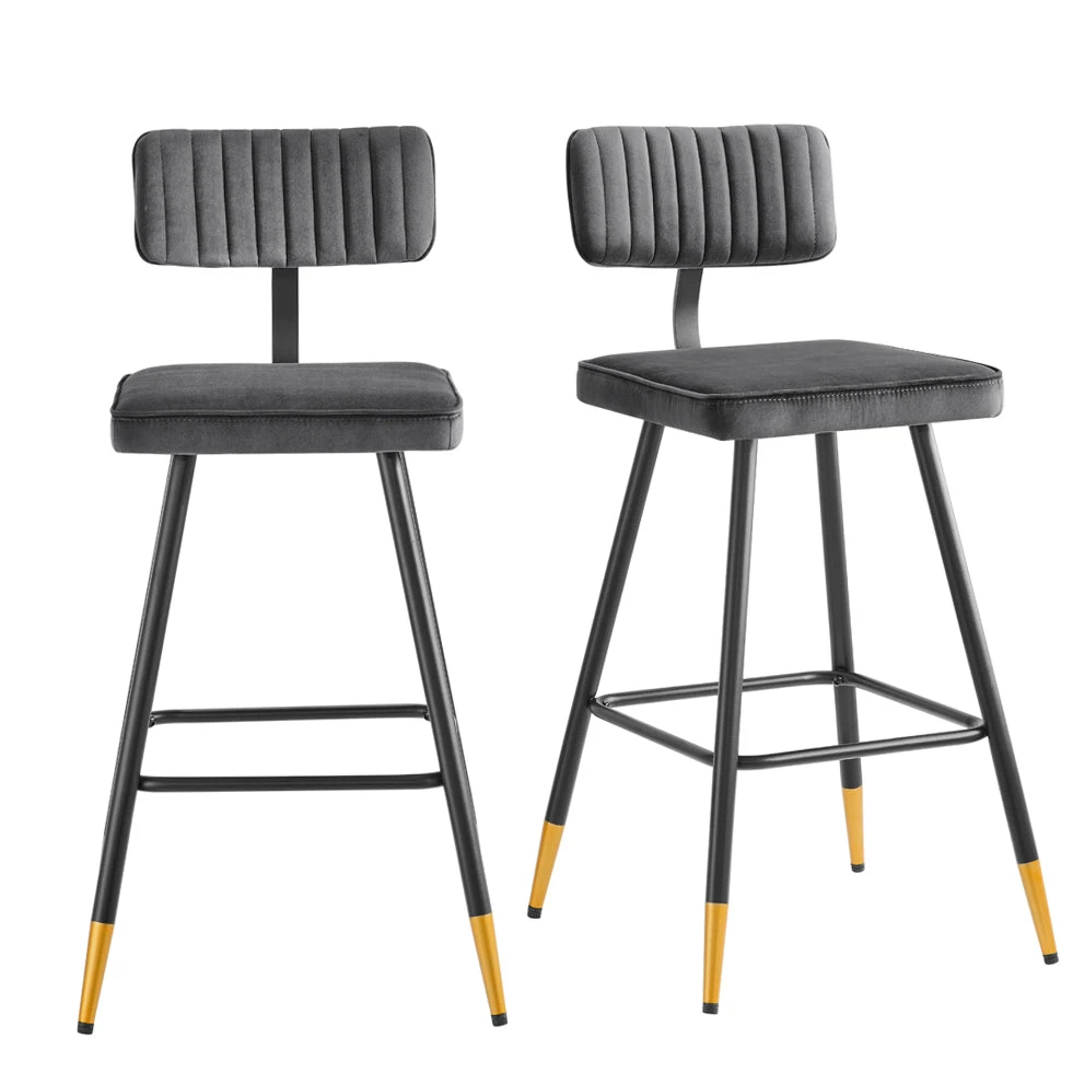 Charlecote Set Of 2 Dark Grey Velvet Upholstered Bar Stools 4 Charlecote Set Of 2 Dark Grey Velvet Upholstered Bar Stools - Image 2