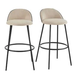 Barton Set Of 2 Champagne Velvet Upholstered Bar Stools With Contrast Piping 12 Barton Set Of 2 Champagne Velvet Upholstered Bar Stools With Contrast Piping -Daals Shop BCH 2129 CHAMP VEL 2P 1