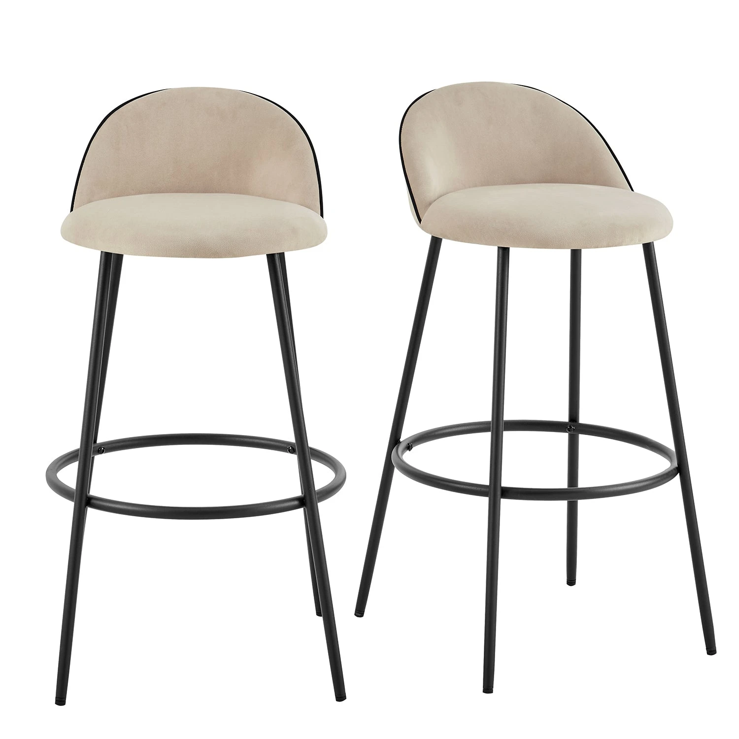 Barton Set Of 2 Champagne Velvet Upholstered Bar Stools With Contrast Piping 4 Barton Set Of 2 Champagne Velvet Upholstered Bar Stools With Contrast Piping - Image 2
