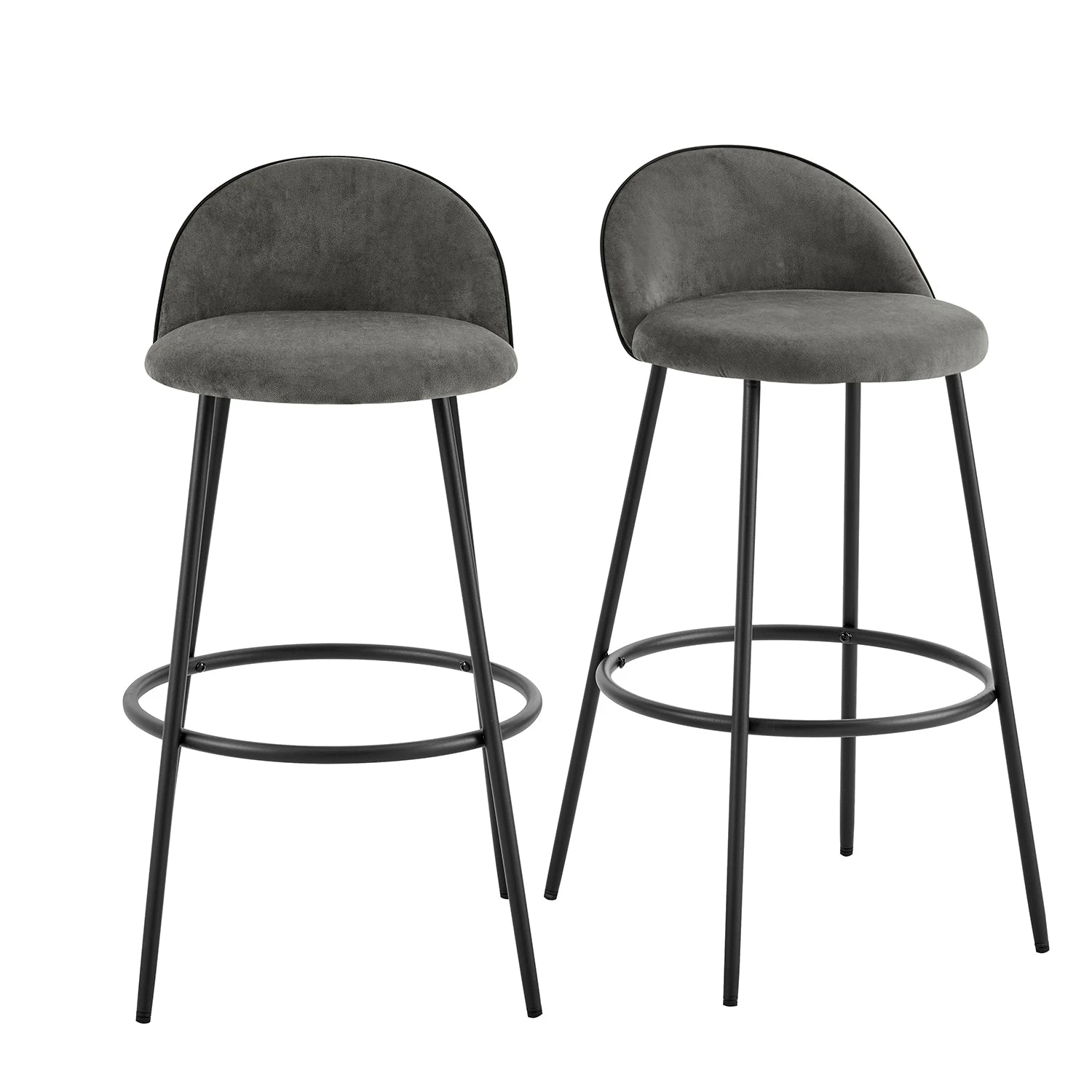 Barton Set Of 2 Grey Velvet Upholstered Bar Stools With Contrast Piping 4 Barton Set Of 2 Grey Velvet Upholstered Bar Stools With Contrast Piping - Image 2