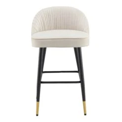 Miyae Set Of 2 Pleated Champagne Beige Velvet Upholstered Counter Stools -Daals Shop BCH 2148 CHAMP VEL 2P WB4