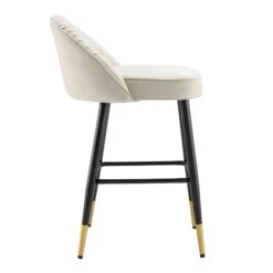 Miyae Set Of 2 Pleated Champagne Beige Velvet Upholstered Counter Stools -Daals Shop BCH 2148 CHAMP VEL 2P WB5