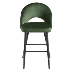 Oakley Set Of 2 Dark Green Velvet Upholstered Counter Stools With Contrast Piping -Daals Shop BCH 2155 DARKGREEN VEL 2P WB2