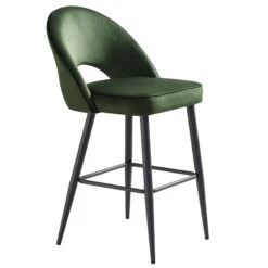 Oakley Set Of 2 Dark Green Velvet Upholstered Counter Stools With Contrast Piping -Daals Shop BCH 2155 DARKGREEN VEL 2P WB4