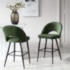 Oakley Set Of 2 Dark Green Velvet Upholstered Counter Stools With Contrast Piping