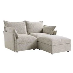 Byron Pillow Edge Mist Grey Boucle Modular Sofa, 2-Seater Chaise -Daals Shop BOSF 7053 GREY BOU 2STCHAISE WB1