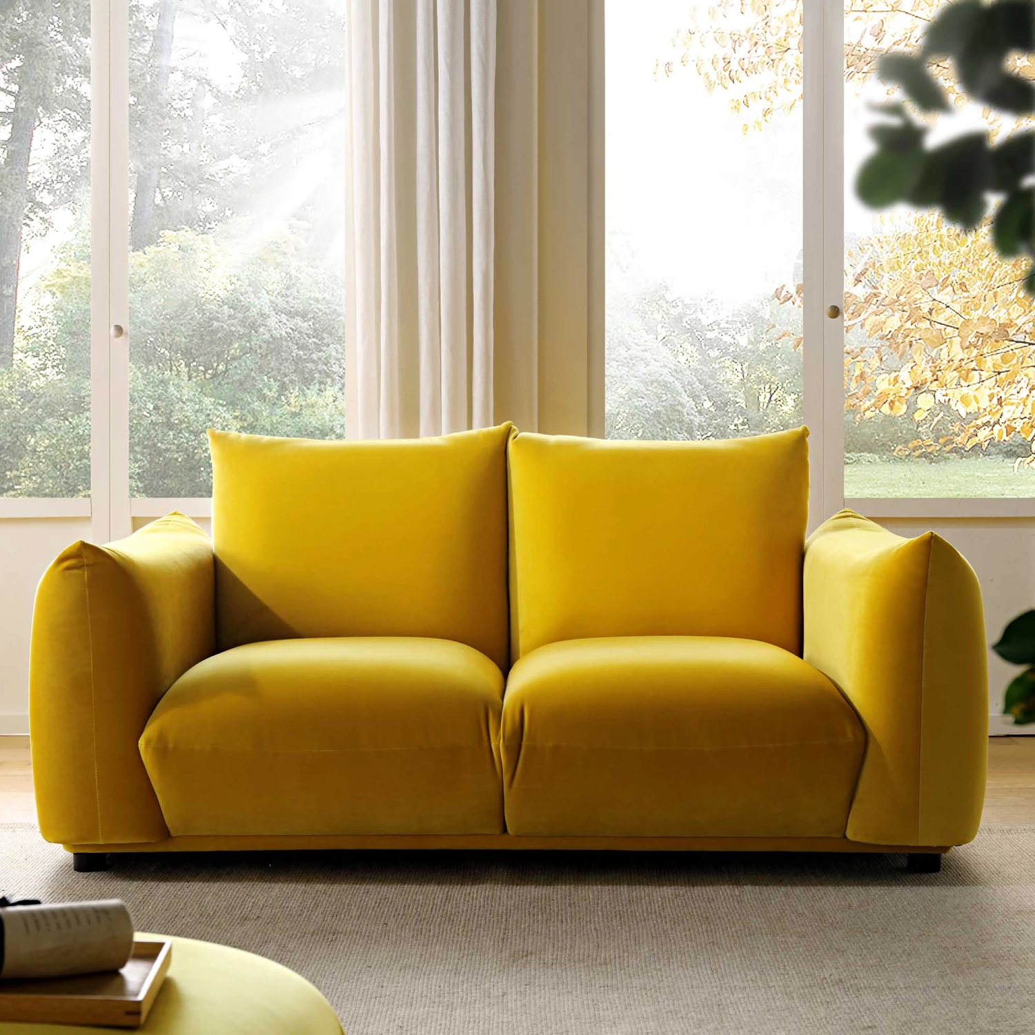 Gianni Two Seater Sofa, Goldenrod Velvet 4 Gianni Two Seater Sofa, Goldenrod Velvet - Image 2