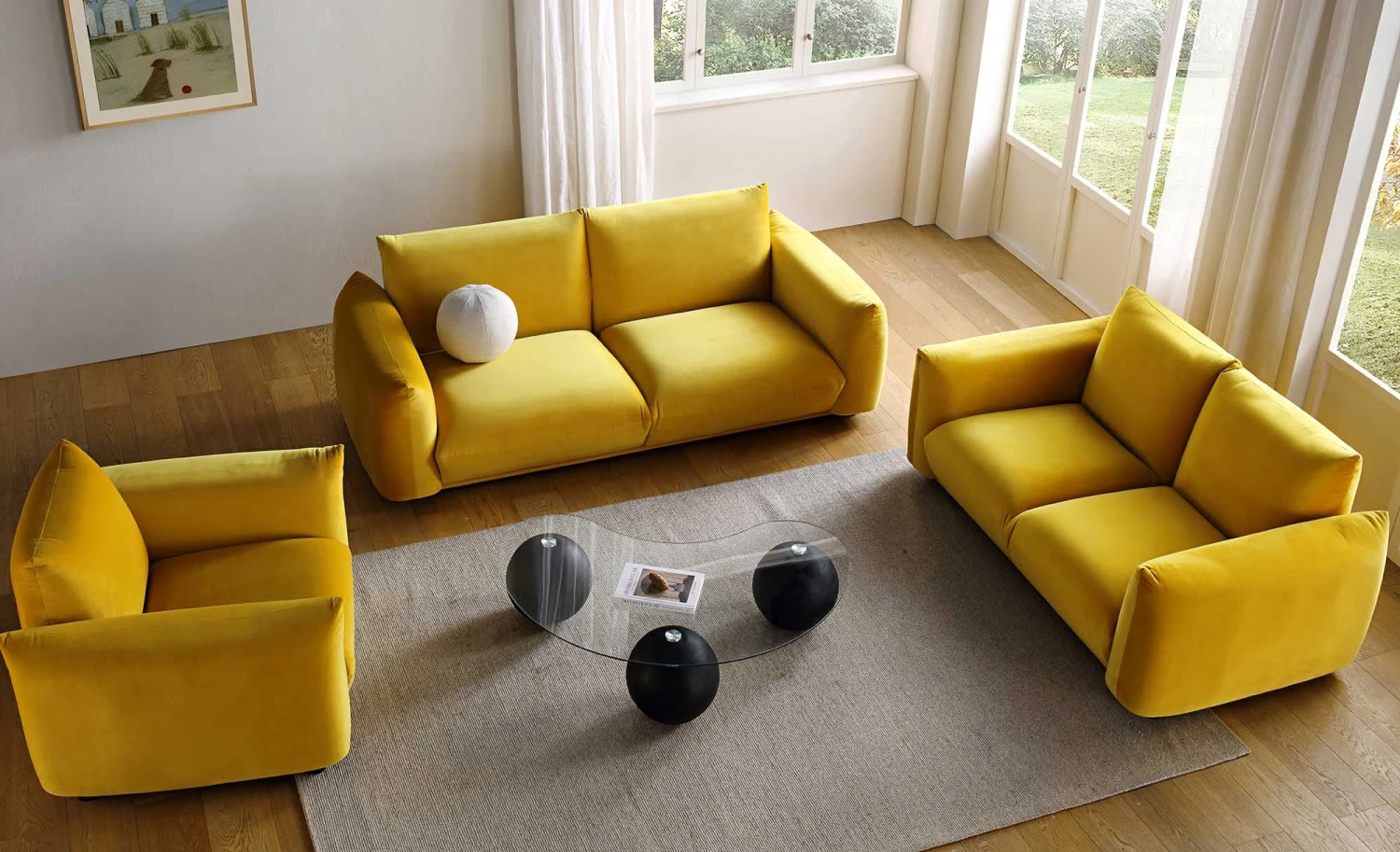 Gianni Two Seater Sofa, Goldenrod Velvet 6 Gianni Two Seater Sofa, Goldenrod Velvet - Image 4