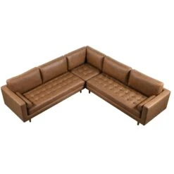 Henrietta 5+Seater Corner Sofa, Tan Faux Suede -Daals Shop BOSF 9680 TAN FXLT CORNER SET WB1