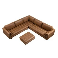 Henrietta 5+Seater Corner Sofa, Tan Faux Suede -Daals Shop BOSF 9680 TAN FXLT CORNER SET WB6
