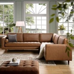 Henrietta 5+Seater Corner Sofa, Tan Faux Suede -Daals Shop BOSF 9680 TAN FXLT CORNER SET scene2