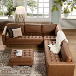 Henrietta 5+Seater Corner Sofa, Tan Faux Suede -Daals Shop BOSF 9680 TAN FXLT CORNER SET scene3