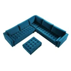 Henrietta 5+Seater Corner Sofa, Teal Velvet -Daals Shop BOSF 9680 TEAL VELCORNER and STOOL WB1