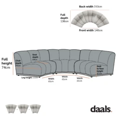 Granvia Ecru Boucle Modular Sofa, 3-Seater Curved Sofa -Daals Shop BOSF Granvia BO 9381 3st Curved