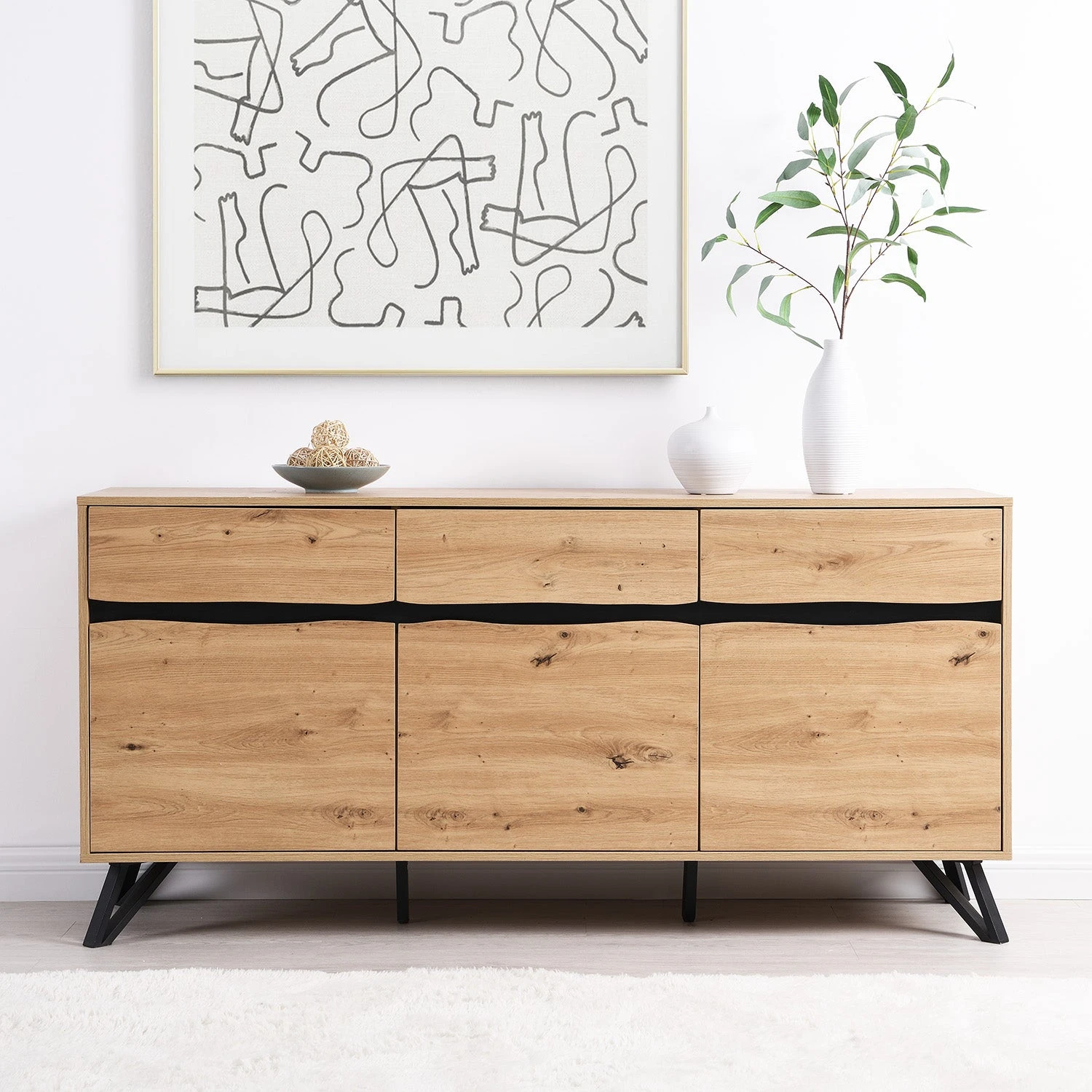 Weston Oak Effect 3 Door 3 Drawer Large Sideboard 6 Weston Oak Effect 3 Door 3 Drawer Large Sideboard - Image 4