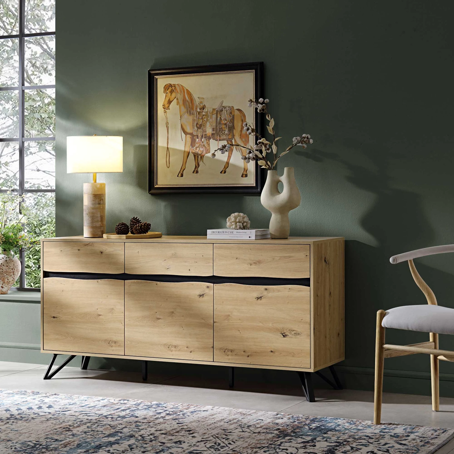 Weston Oak Effect 3 Door 3 Drawer Large Sideboard 3 Weston Oak Effect 3 Door 3 Drawer Large Sideboard