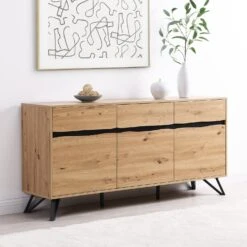 Weston Oak Effect 3 Door 3 Drawer Large Sideboard 20 Weston Oak Effect 3 Door 3 Drawer Large Sideboard -Daals Shop BSD 077 OAK scene1