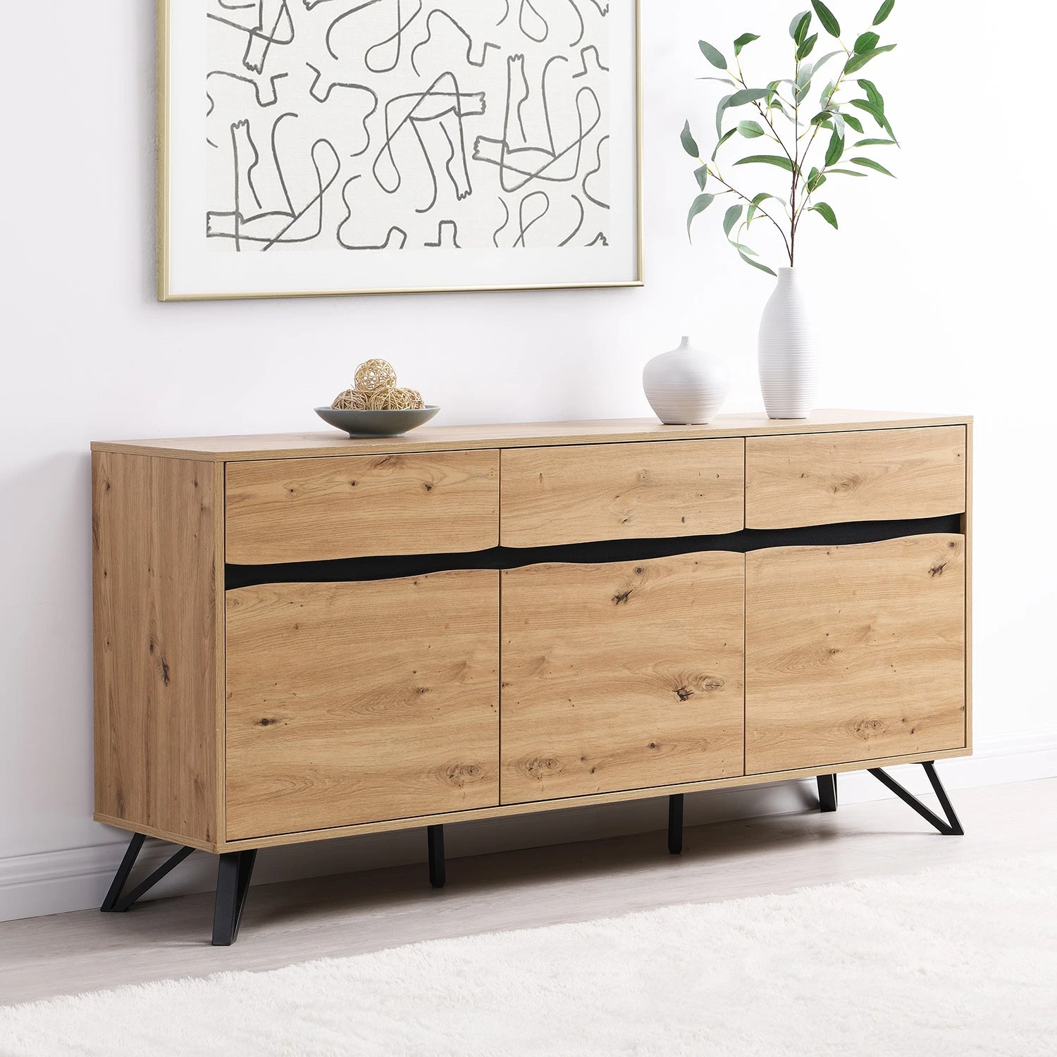 Weston Oak Effect 3 Door 3 Drawer Large Sideboard 7 Weston Oak Effect 3 Door 3 Drawer Large Sideboard - Image 5