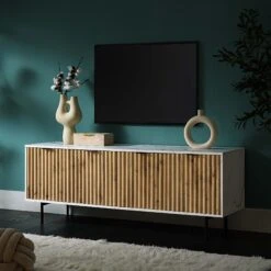 Aspen Oak And Marble Effect 150cm Wide TV Unit