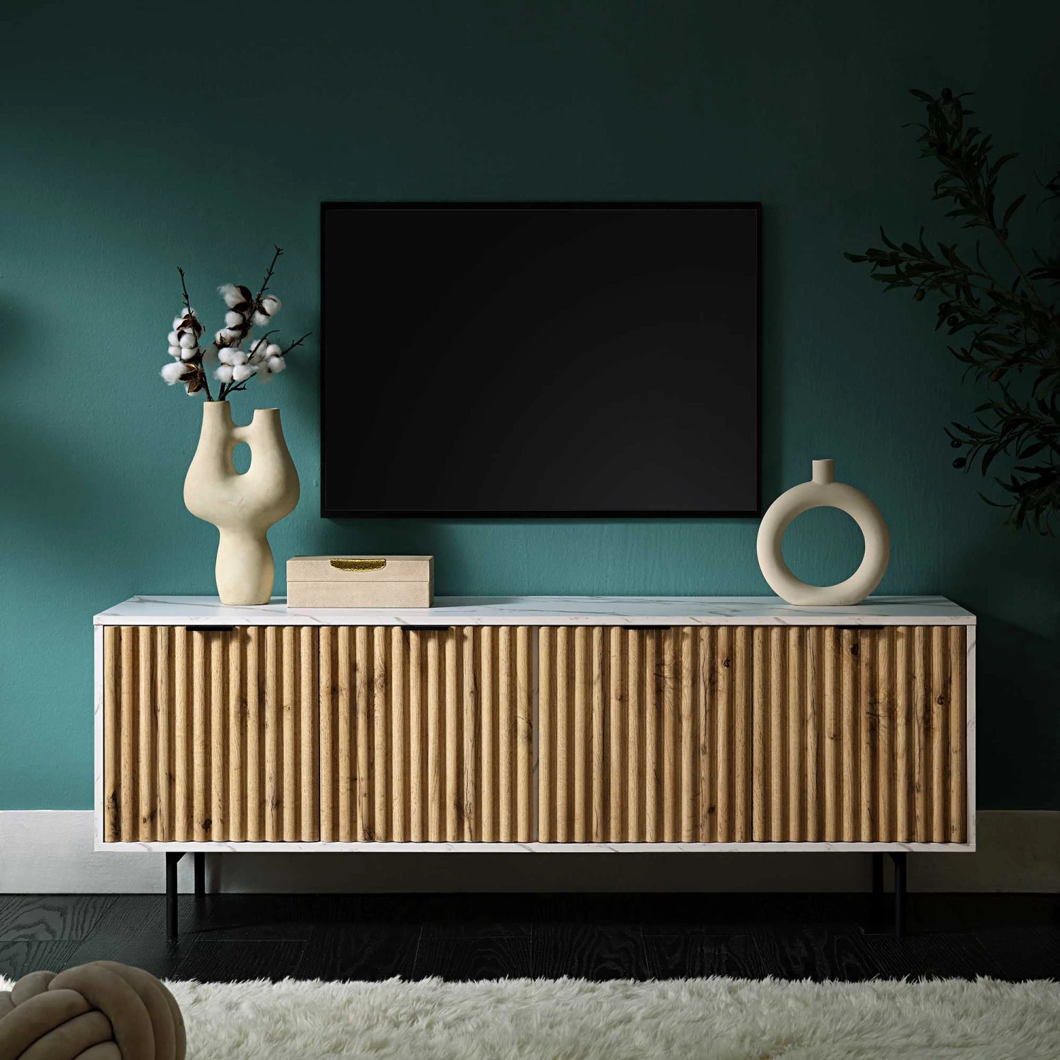 Aspen Oak And Marble Effect 150cm Wide TV Unit 4 Aspen Oak And Marble Effect 150cm Wide TV Unit - Image 2