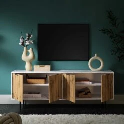 Aspen Oak And Marble Effect 150cm Wide TV Unit 17 Aspen Oak And Marble Effect 150cm Wide TV Unit -Daals Shop BSD 084 scene2