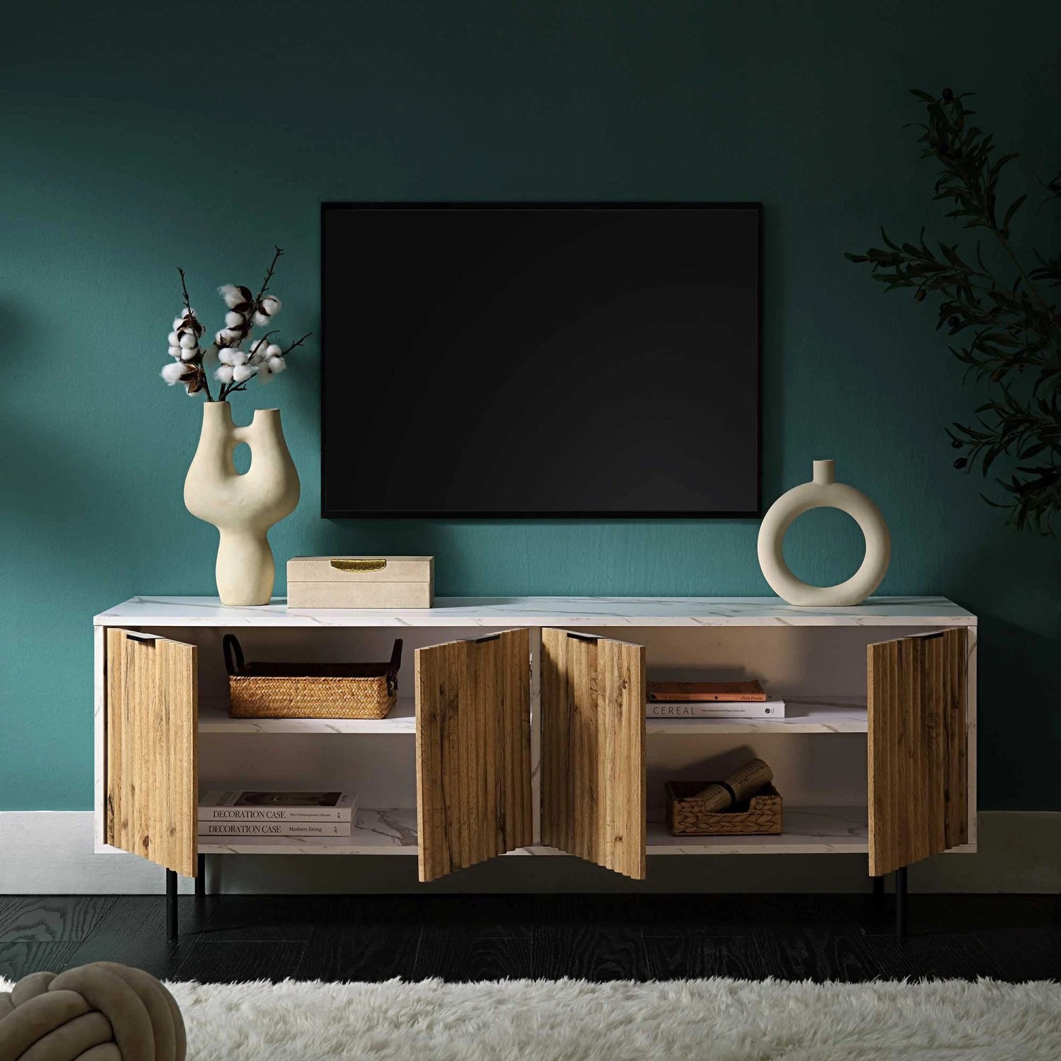 Aspen Oak And Marble Effect 150cm Wide TV Unit 5 Aspen Oak And Marble Effect 150cm Wide TV Unit - Image 3