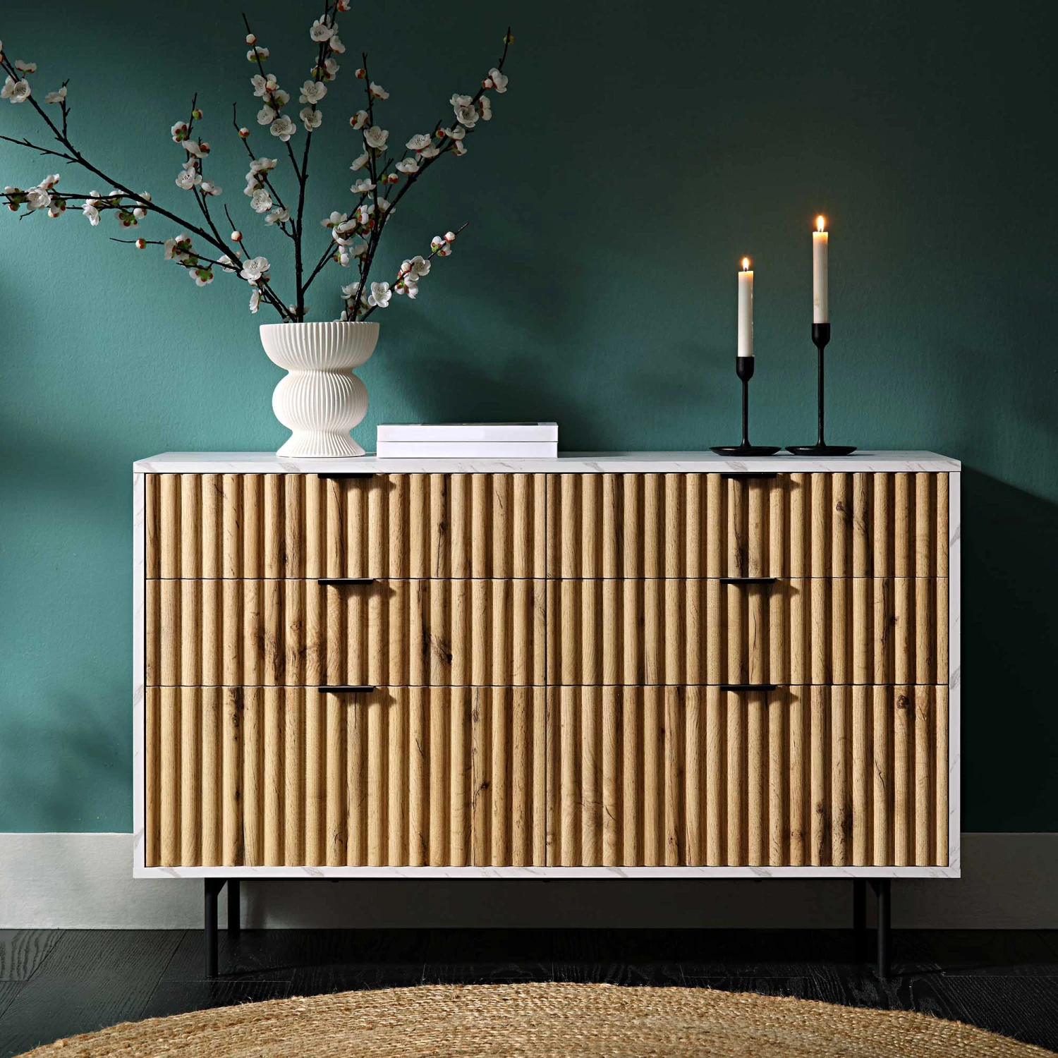 Aspen Oak And Marble Effect 6-Drawer Chest Of Drawers 4 Aspen Oak And Marble Effect 6-Drawer Chest Of Drawers - Image 2