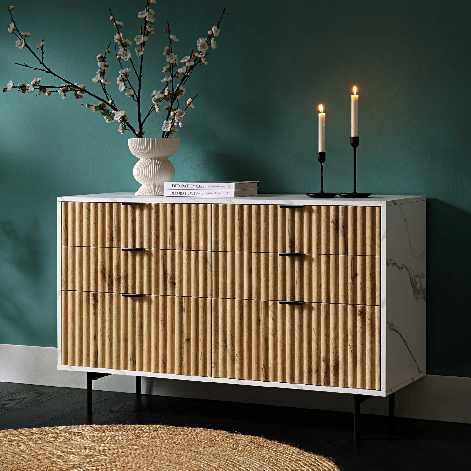 Aspen Oak And Marble Effect 6-Drawer Chest Of Drawers 3 Aspen Oak And Marble Effect 6-Drawer Chest Of Drawers