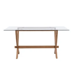 Lugano 160cm Rectangular Glass Top Solid Oak Legs Dining Table -Daals Shop BSD 088 4