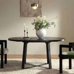 BERN Extending Round Dining Table With Metal Legs, Black -Daals Shop BSD 092 BLACK scene2