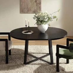 BERN Extending Round Dining Table With Metal Legs, Black -Daals Shop BSD 092 BLACK scene3