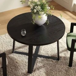 BERN Extending Round Dining Table With Metal Legs, Black -Daals Shop BSD 092 BLACK scene4