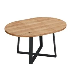 BERN Extending Round Dining Table With Metal Legs, Oak -Daals Shop BSD 092 OAK 1