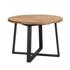 BERN Extending Round Dining Table With Metal Legs, Oak -Daals Shop BSD 092 OAK 2