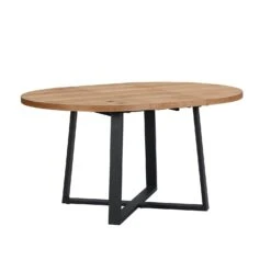 BERN Extending Round Dining Table With Metal Legs, Oak -Daals Shop BSD 092 OAK 3