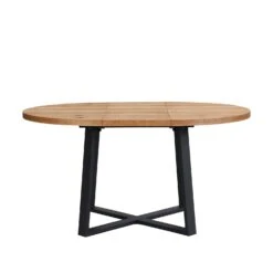 BERN Extending Round Dining Table With Metal Legs, Oak -Daals Shop BSD 092 OAK 4