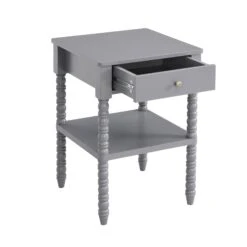 Aldwinke Dark Grey Bobbin 1 Drawer Side Table -Daals Shop BSD 097 DARKGREY WB3