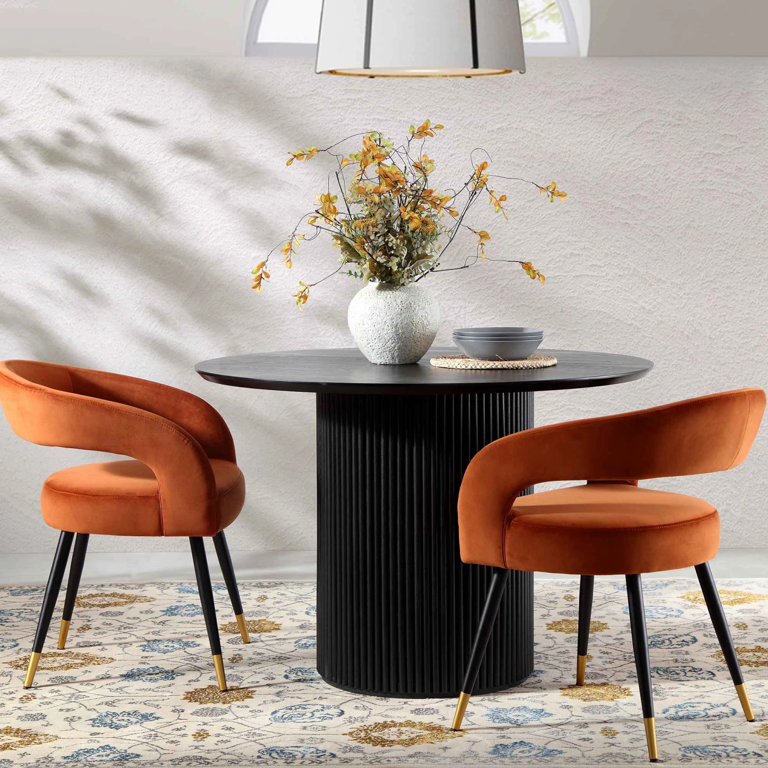 Maru Round Oak Pedestal Dining Table, Black 3 Maru Round Oak Pedestal Dining Table, Black