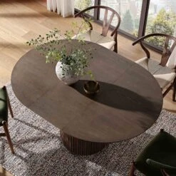 Maru Round 4-6 Seater Extending Oak Pedestal Dining Table, Silver Oak -Daals Shop BSD 135 SILK scene2