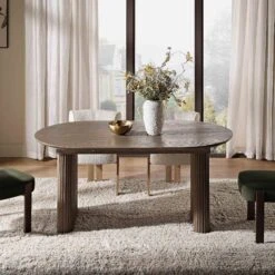 Maru Oval 6-8 Seater Extending Oak Pedestal Dining Table, Silver Oak -Daals Shop BSD 136 SILK scene3