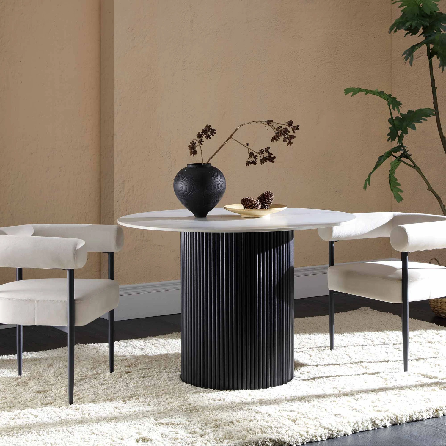 Maru Ceramic Top Black Pedestal Round Dining Table 3 Maru Ceramic Top Black Pedestal Round Dining Table