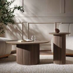 Maru Oak Round Side Table, Silver Oak -Daals Shop BSD 138 139 group