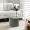 Maru Round Oak Pedestal Coffee Table, Sage Green -Daals Shop BSD 138 SAGE main