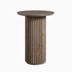 Maru Oak Round Side Table, Silver Oak -Daals Shop BSD 139 SILK WB1