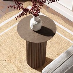 Maru Oak Round Side Table, Silver Oak -Daals Shop BSD 139 SILK scene1