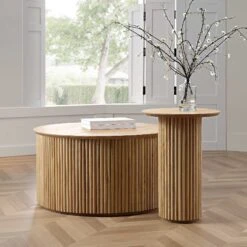 Maru Oak Round Coffee Table With Storage, Oak -Daals Shop BSD 139 140 OAK groupscene 36e54cef 2fc2 4429 b1a4 46ebae7d847d