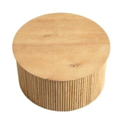 Maru Oak Round Coffee Table With Storage, Oak -Daals Shop BSD 140 OAK WB2