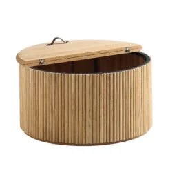 Maru Oak Round Coffee Table With Storage, Oak -Daals Shop BSD 140 OAK WB3