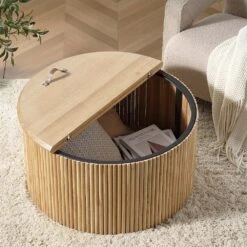 Maru Oak Round Coffee Table With Storage, Oak -Daals Shop BSD 140 OAK scene1