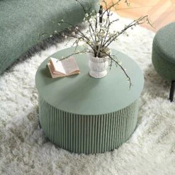 Maru Oak Round Coffee Table With Storage, Sage Green 16 Maru Oak Round Coffee Table With Storage, Sage Green -Daals Shop BSD 140 SAGE scene2